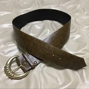 Womens Faux Leather Belt Brown Travel Fall Winter Casual Gold Tone Texture Sz 12